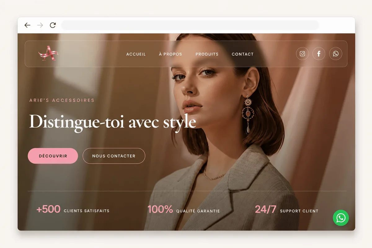 Capture d'écran du site Arie's Accessoires