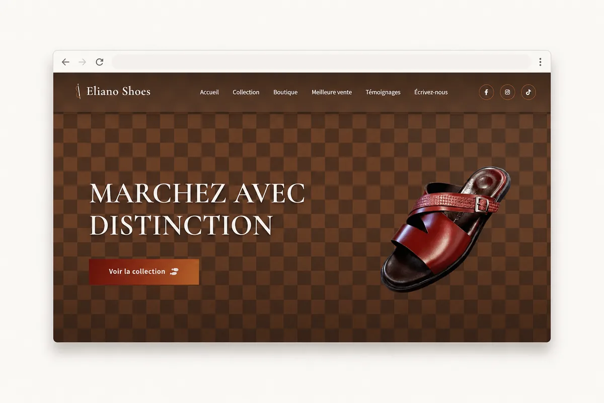 Capture d'écran du site Eliano Shoes