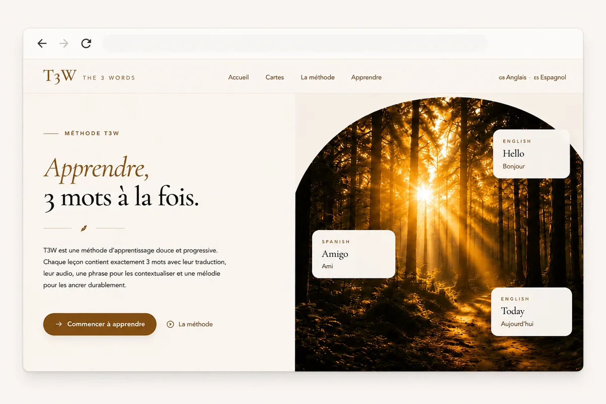 Capture d'écran du site T3W - The 3 Words