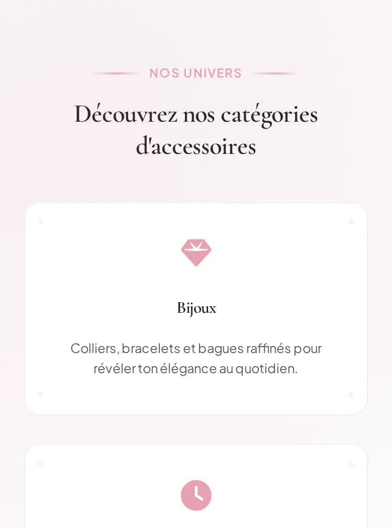Version mobile de la section Nos univers