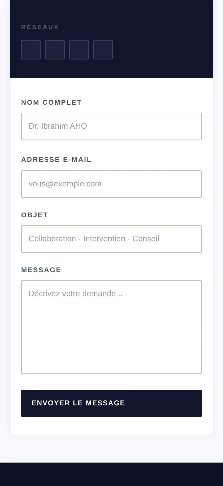 Version mobile du formulaire de contact