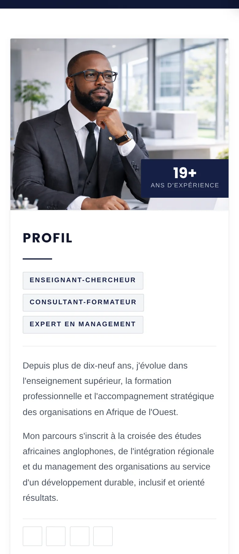 Version mobile de la section Profil