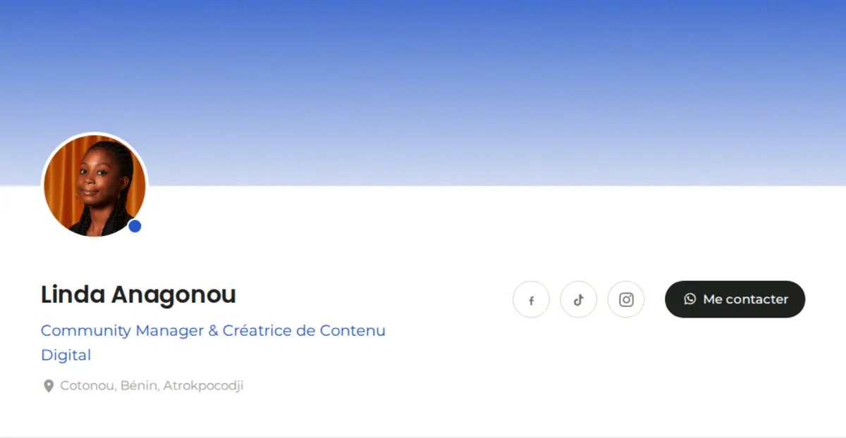 Bannière et identité du profil en ligne de Linda Anagonou