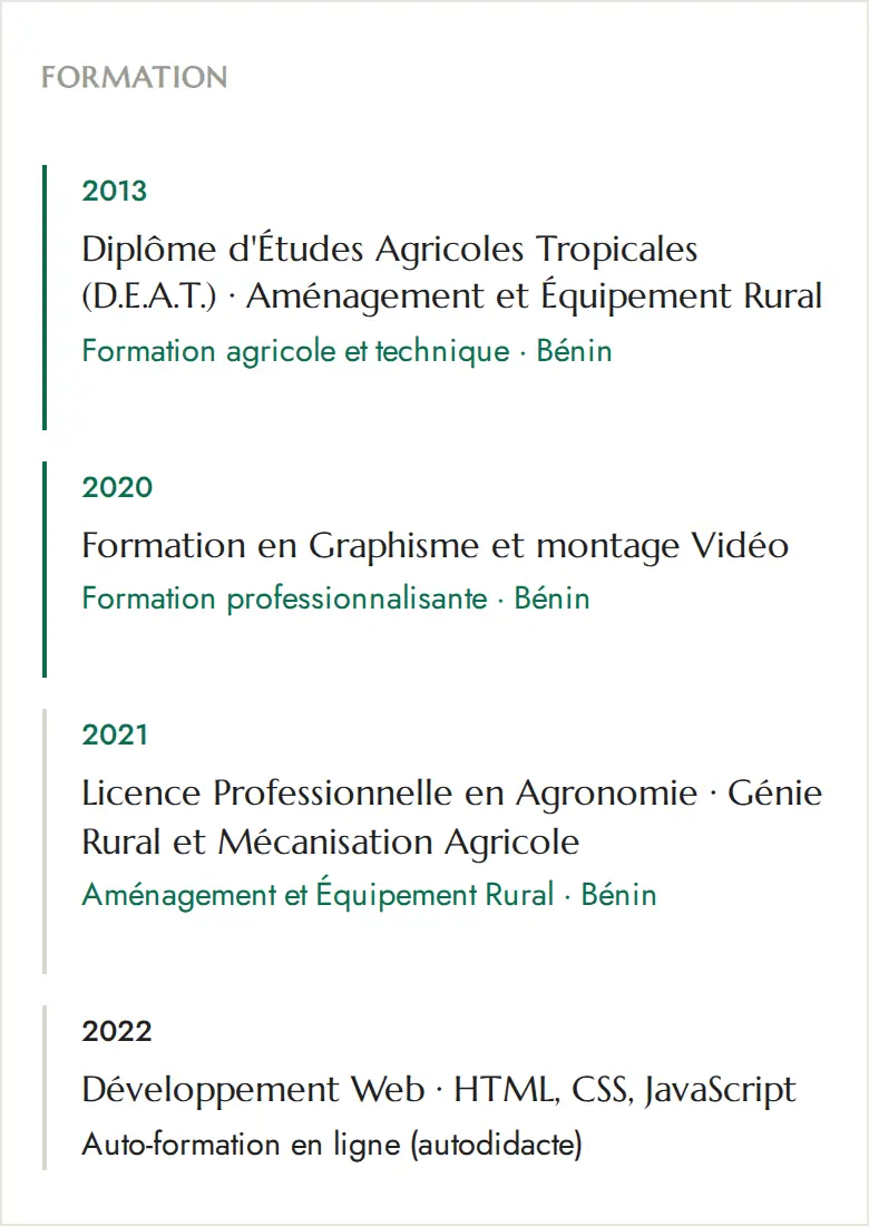 Version mobile de la frise de formation
