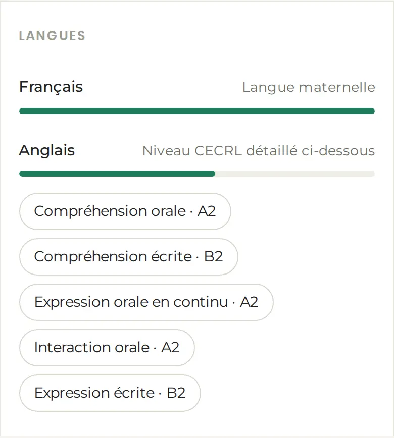 Version mobile de la section Langues